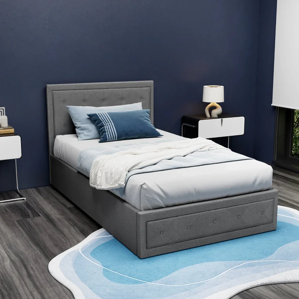 Artiss Bed Frame King Single Size Gas Lift Storage Mattress Base Wooden Grey - Mekamart Australia