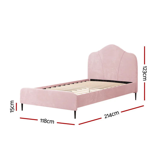 Artiss Bed Frame King Single Size Velvet Pink OLAN - Mekamart Australia