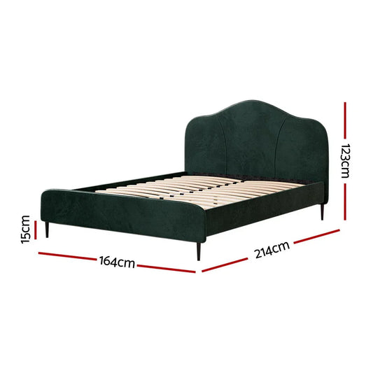 Artiss Bed Frame Queen Size Velvet Dark Green OLAN - Mekamart Australia