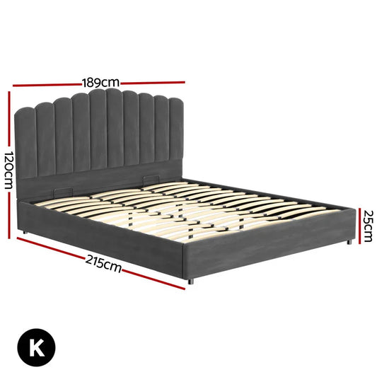 Artiss Bed Frame King Size Velvet Grey FION - Mekamart Australia