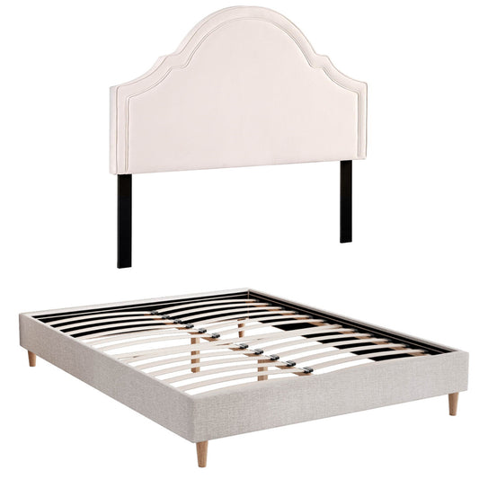 Artiss Queen Bed Frame with Storage Scalloped Velvet Headboard Wooden Platform Base - Mekamart Australia