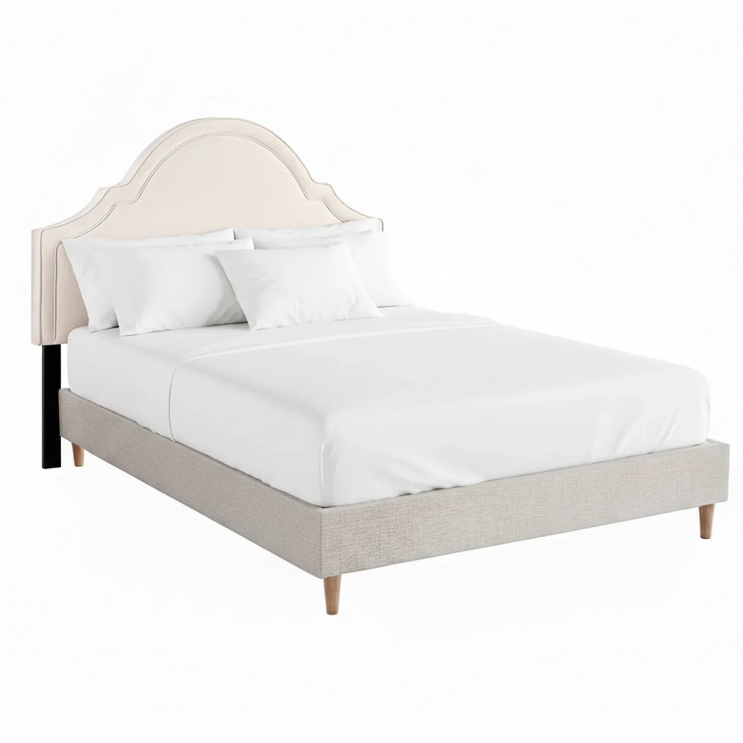 Artiss Queen Bed Frame with Storage Scalloped Velvet Headboard Wooden Platform Base