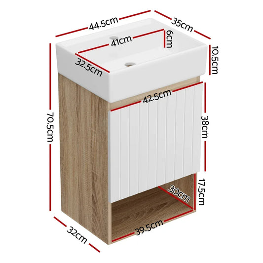 Cefito Vanity Unit 445mm Basin Bathroom Cabinet Storage Wall Hung Sink White - Mekamart Australia