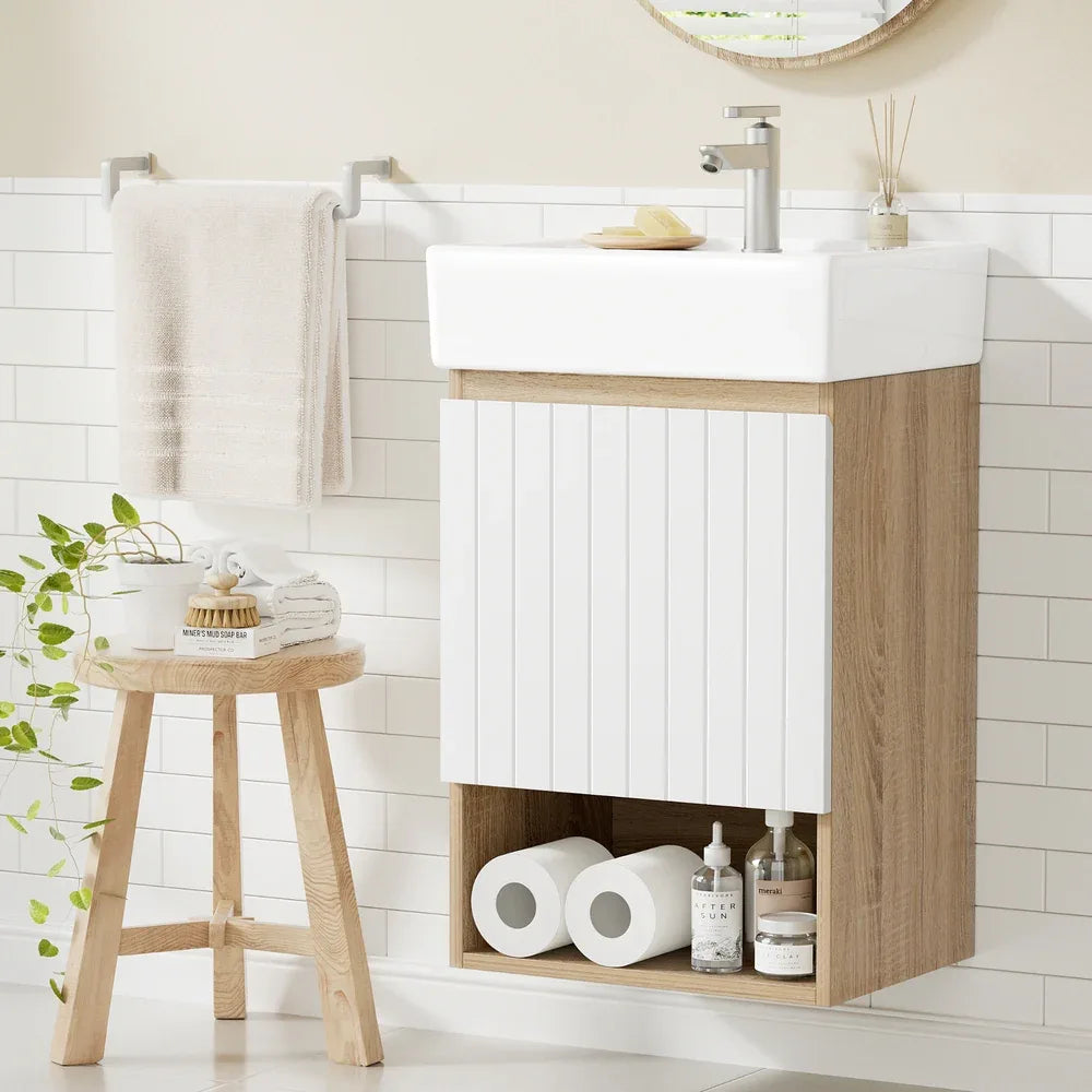Cefito Vanity Unit 445mm Basin Bathroom Cabinet Storage Wall Hung Sink White - Mekamart Australia