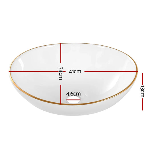 Cefito Bathroom Basin Ceramic Vanity Sink Hand Wash Bowl Gold Line 41x34cm - Mekamart Australia