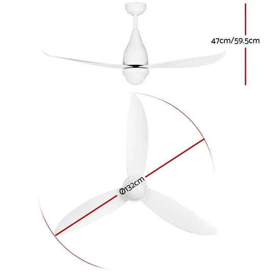 Devanti 52'' Ceiling Fan DC Motor LED Light Remote Control - White - Mekamart Australia