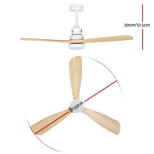 Devanti 52'' Ceiling Fan AC Motor LED Light Remote - Light Wood - Mekamart Australia