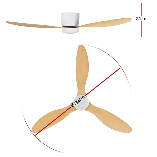 Devanti 52'' Ceiling Fan DC Motor w/Light w/Remote - Light Wood - Mekamart Australia