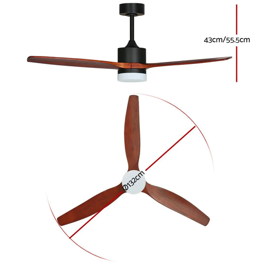 Devanti 52'' Ceiling Fan AC Motor 3 Blades w/Light - Dark Wood - Mekamart Australia