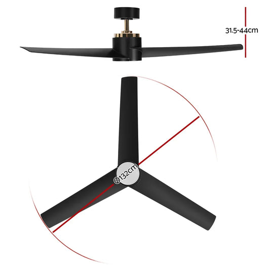 Devanti 52'' Ceiling Fan DC Motor w/Light w/Remote - Black - Mekamart Australia
