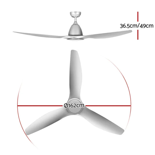 Devanti 64 Inch Ceiling Fan DC Motor w/Light w/Remote - Silver - Mekamart Australia