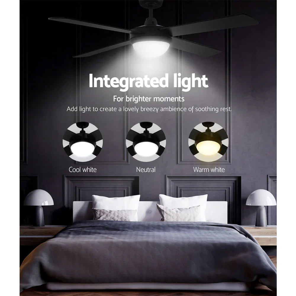 Devanti 52'' Ceiling Fan DC Motor w/Light w/Remote - Black - Mekamart Australia