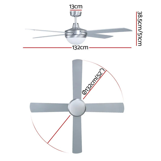 Devanti 52'' Ceiling Fan DC Motor w/Light w/Remote - Silver - Mekamart Australia