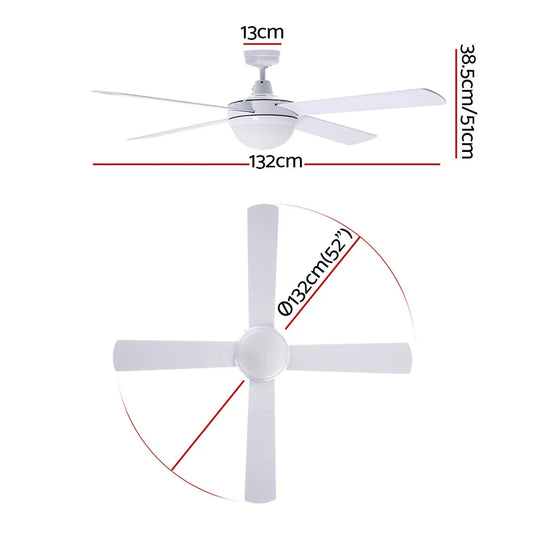 Devanti 52'' Ceiling Fan AC Motor w/Light w/Remote - White - Mekamart Australia