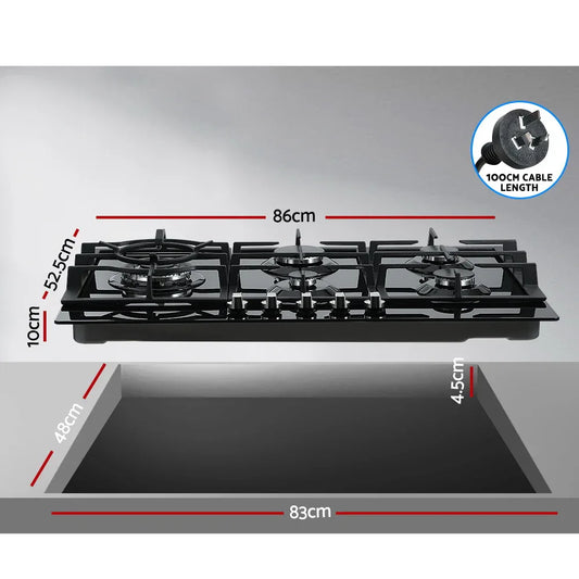Devanti Gas Cooktop 90cm 5 Burner Black - Mekamart Australia