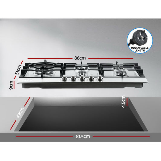 Devanti Gas Cooktop 90cm 5 Burner Silvir - Mekamart Australia