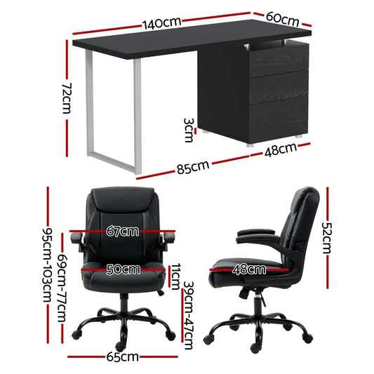 Artiss Computer Desk Executive Office Chairs Sets Black - Mekamart Australia