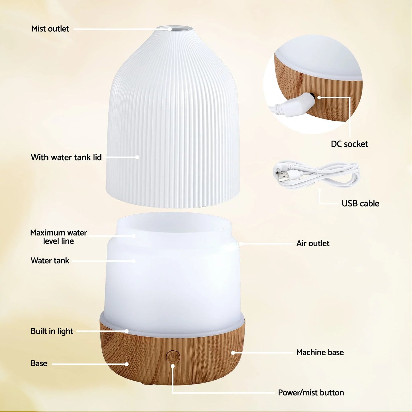 Devanti Ultrasonic Aroma Diffuser Aromatherapy 100ml LED Lights Iron Humidifier Forest