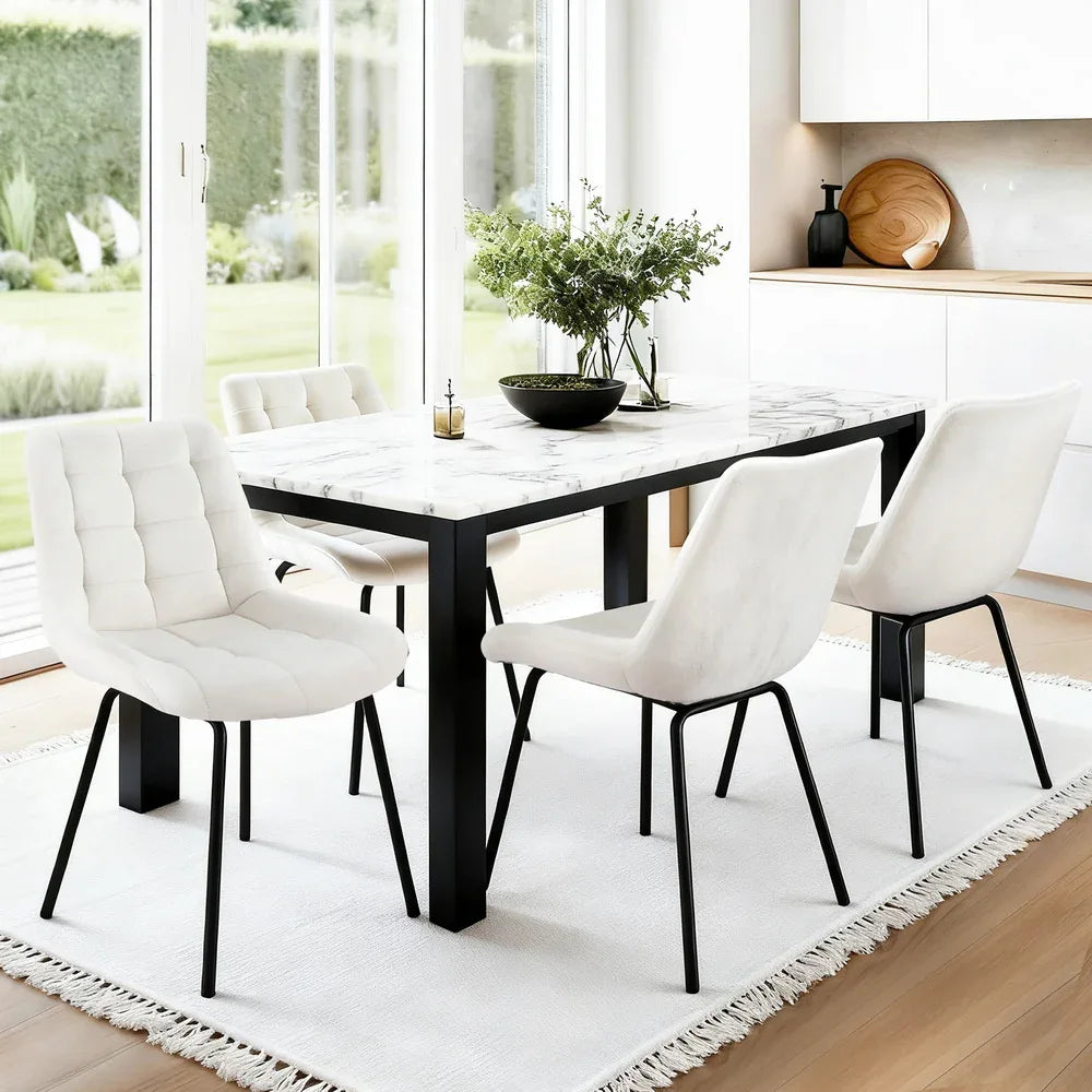 Artiss 4x Dining Chairs Velvet Tufted Kitchen Lounge Cafe Accent Chair Beige - Mekamart Australia