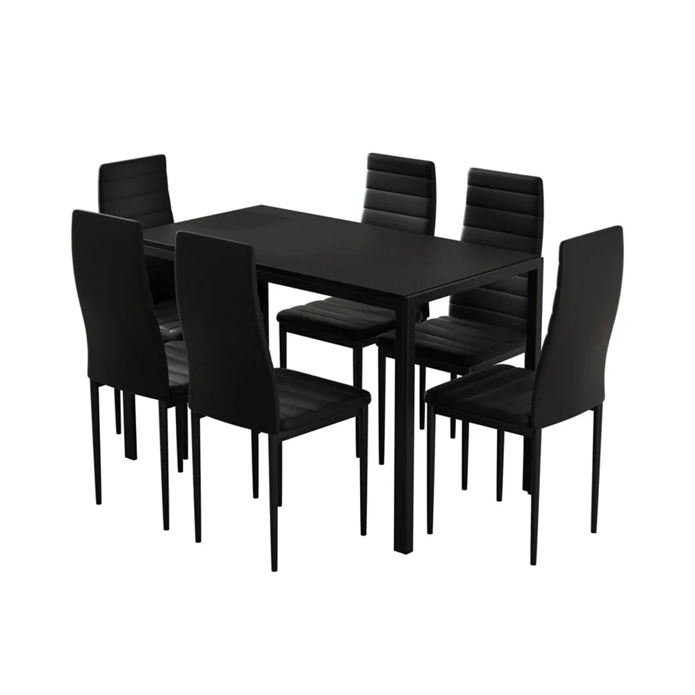 Artiss Dining Chairs and Table Dining Set 6 Chair Set Of 7 Black - Mekamart Australia