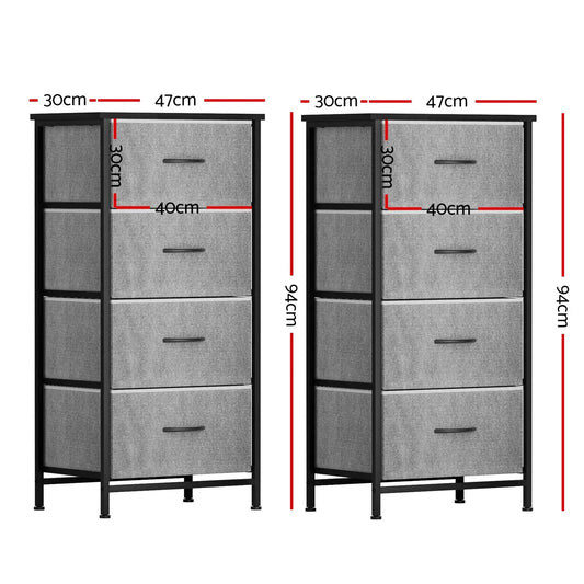 Artiss Set of 2 Chest of 4 Drawers Storage Dresser Tallboy Grey - Mekamart Australia