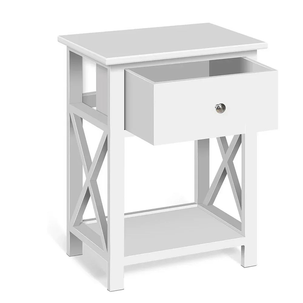 Artiss Bedside Table 1 Drawer with Shelf - EMMA White - Mekamart Australia