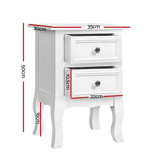 Artiss Bedside Table 2 Drawers - BISSET White - Mekamart Australia