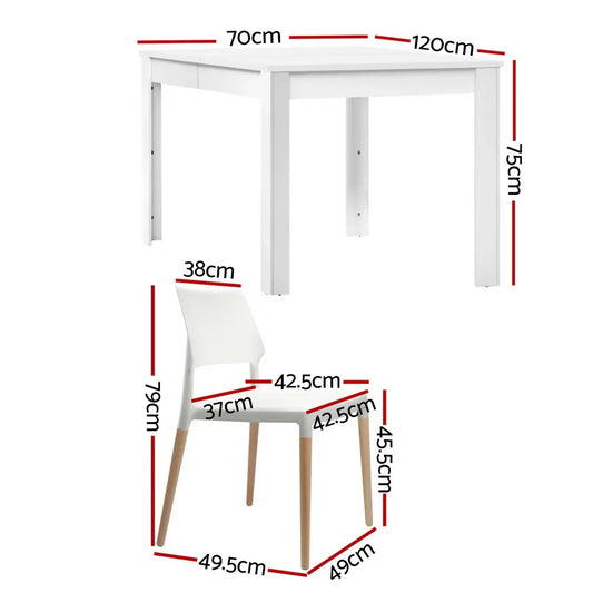 1 Artiss Dining Table and 4 Chairs Set White Wood - Mekamart Australia