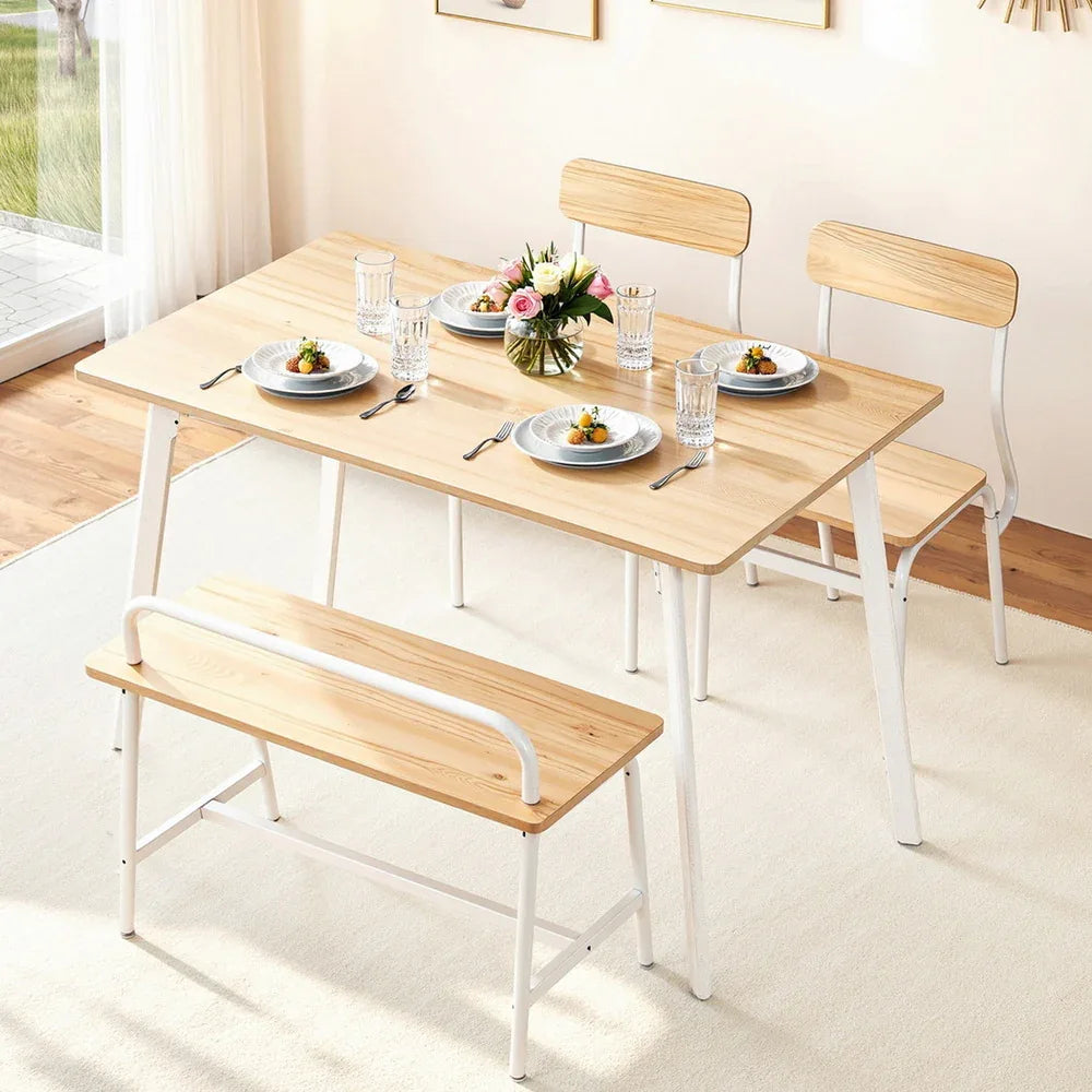 Artiss Dining Table and Chairs Set of 4 Bench Kitchen Furniture Natural and White - Mekamart Australia
