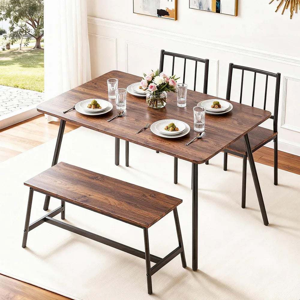 Artiss Dining Table and Chairs Set of 4 Bench Kitchen Furniture Rustic Brown - Mekamart Australia