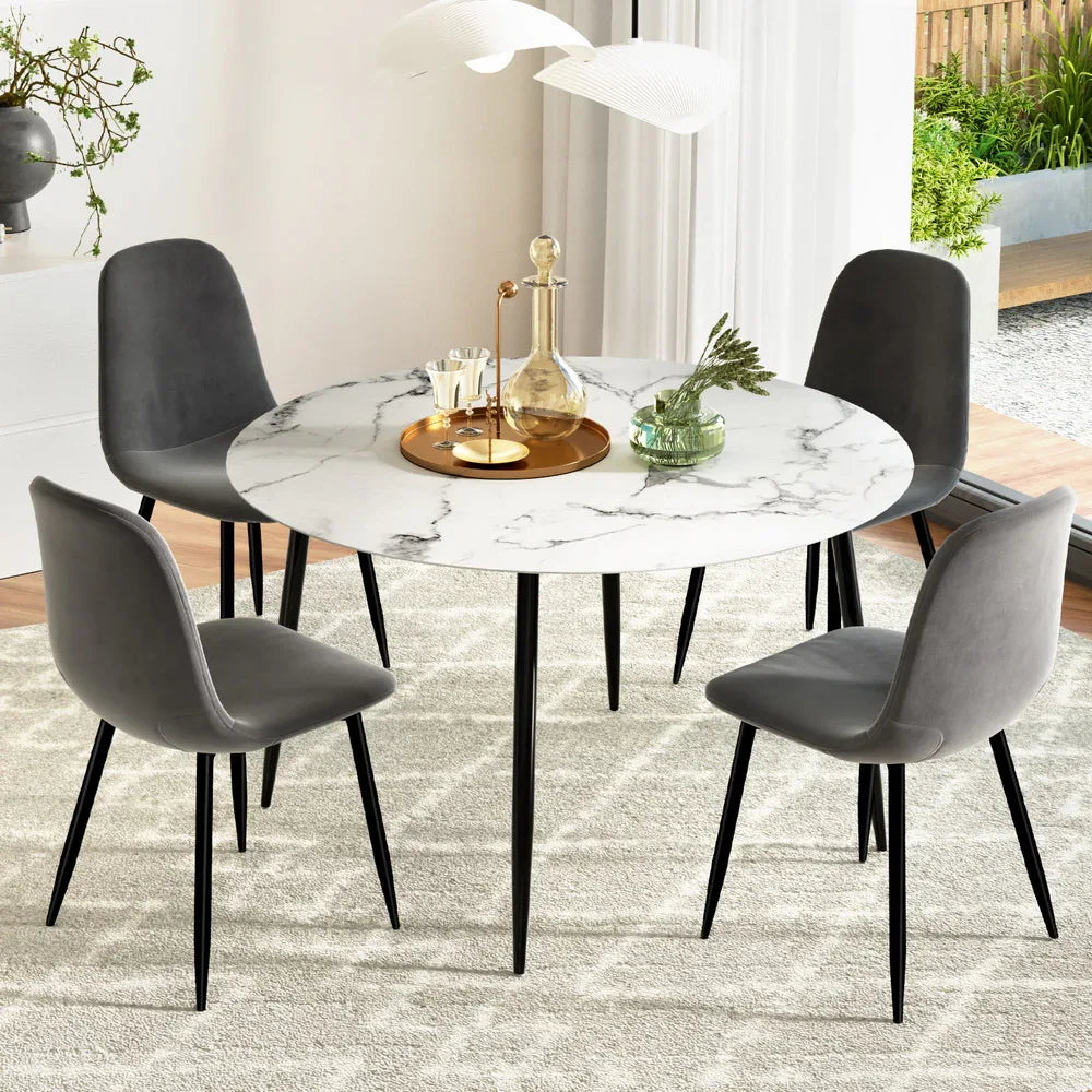 1 Artiss Dining Table and 4 Chairs Set Marble Grey - Mekamart Australia