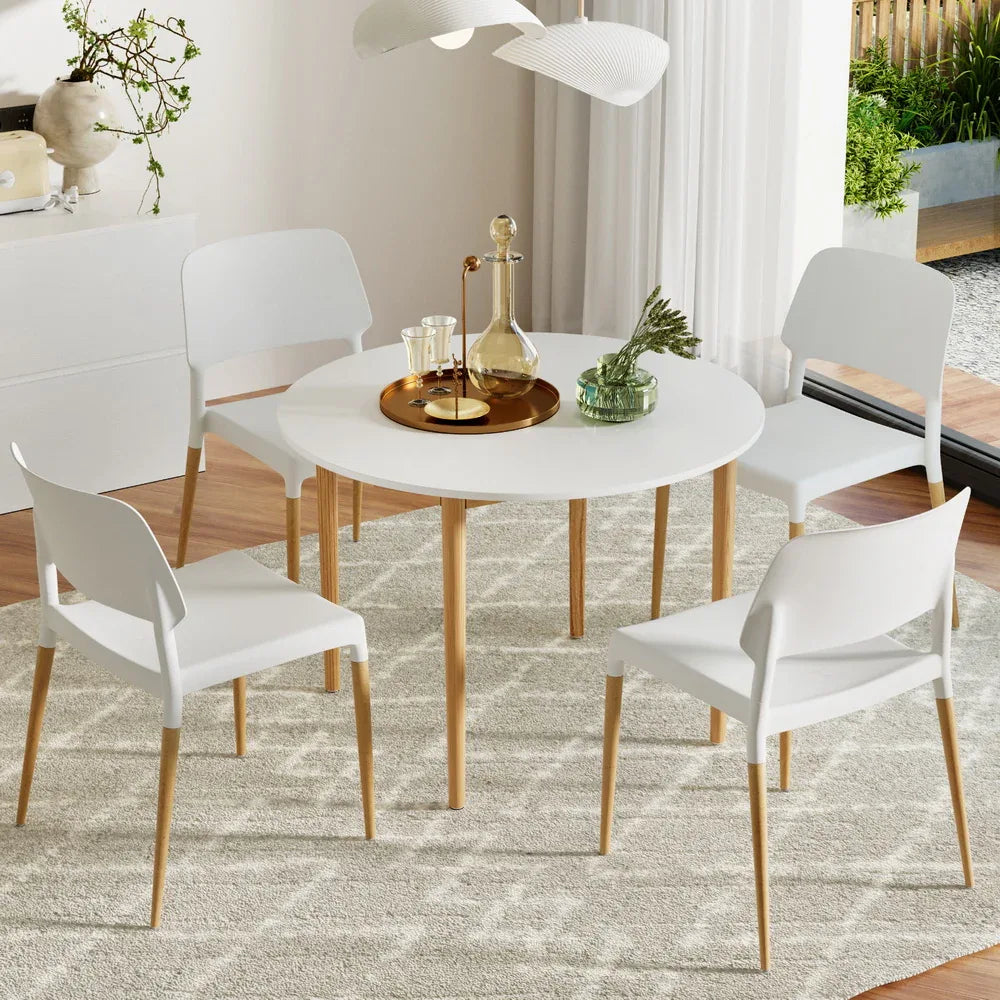 1 Artiss Dining Table and 4 Chairs Set White Wood - Mekamart Australia