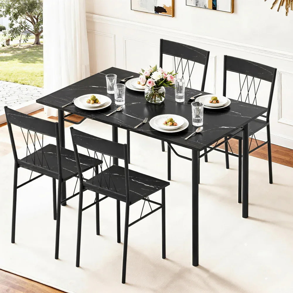 Artiss Dining Table and Chairs Set of 5 Compact Kitchen Furniture Marble Black - Mekamart Australia