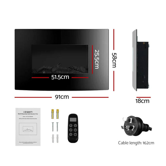 Devanti Electric Fireplace Fire Heater 2000W - Mekamart Australia