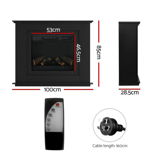 Devanti Electric Fireplace Fire Heater 2000W Black - Mekamart Australia