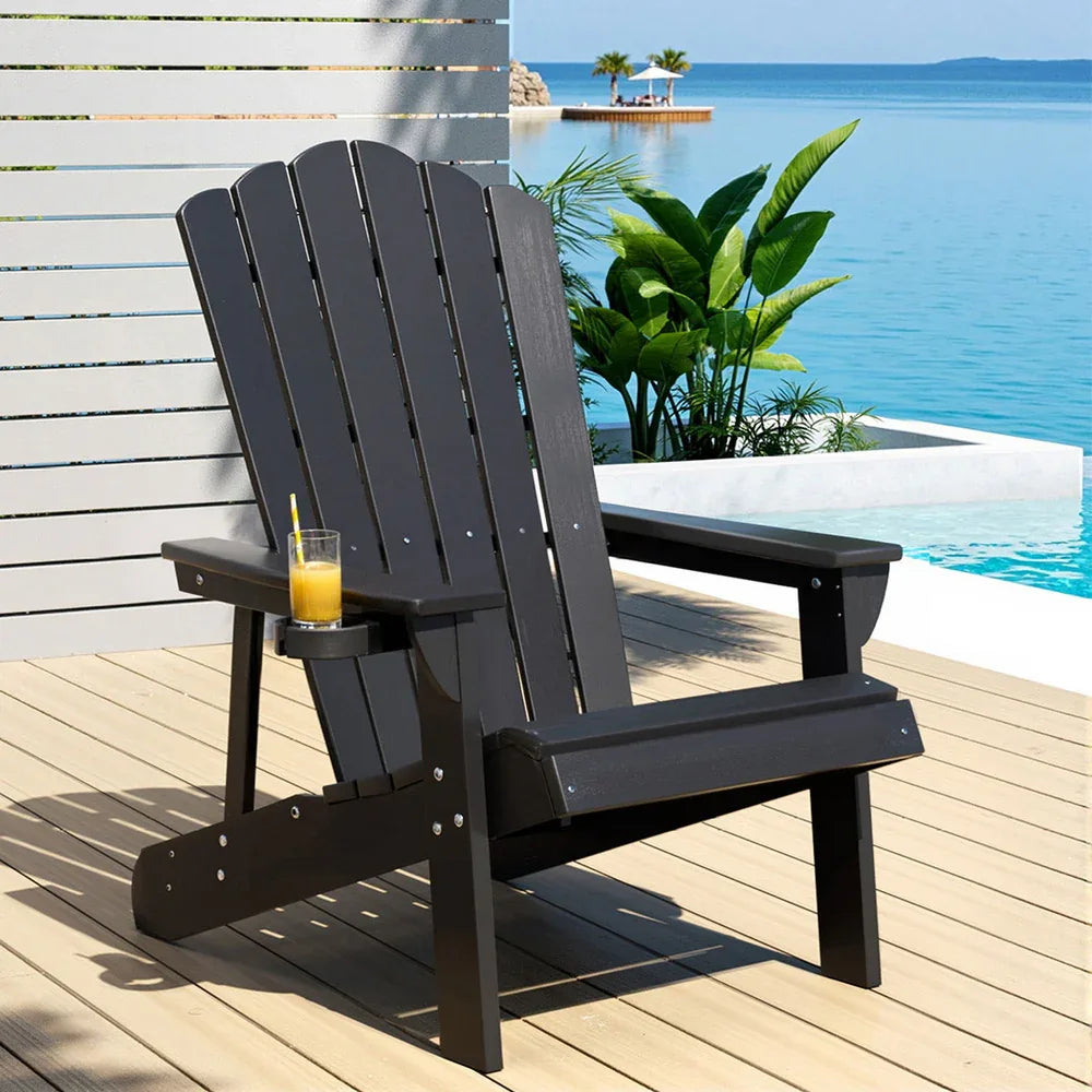 Gardeon Outdoor Chairs HDPE Adirondack Beach Chair Sun Lounge Patio Furniture Garden Black - Mekamart Australia