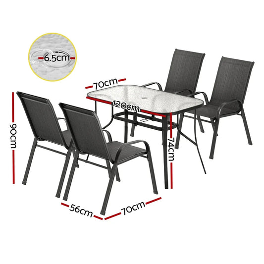 Gardeon 5PC Outdoor Dining Set Table and Chairs Patio Furniture Bistro Set Garden Black - Mekamart Australia