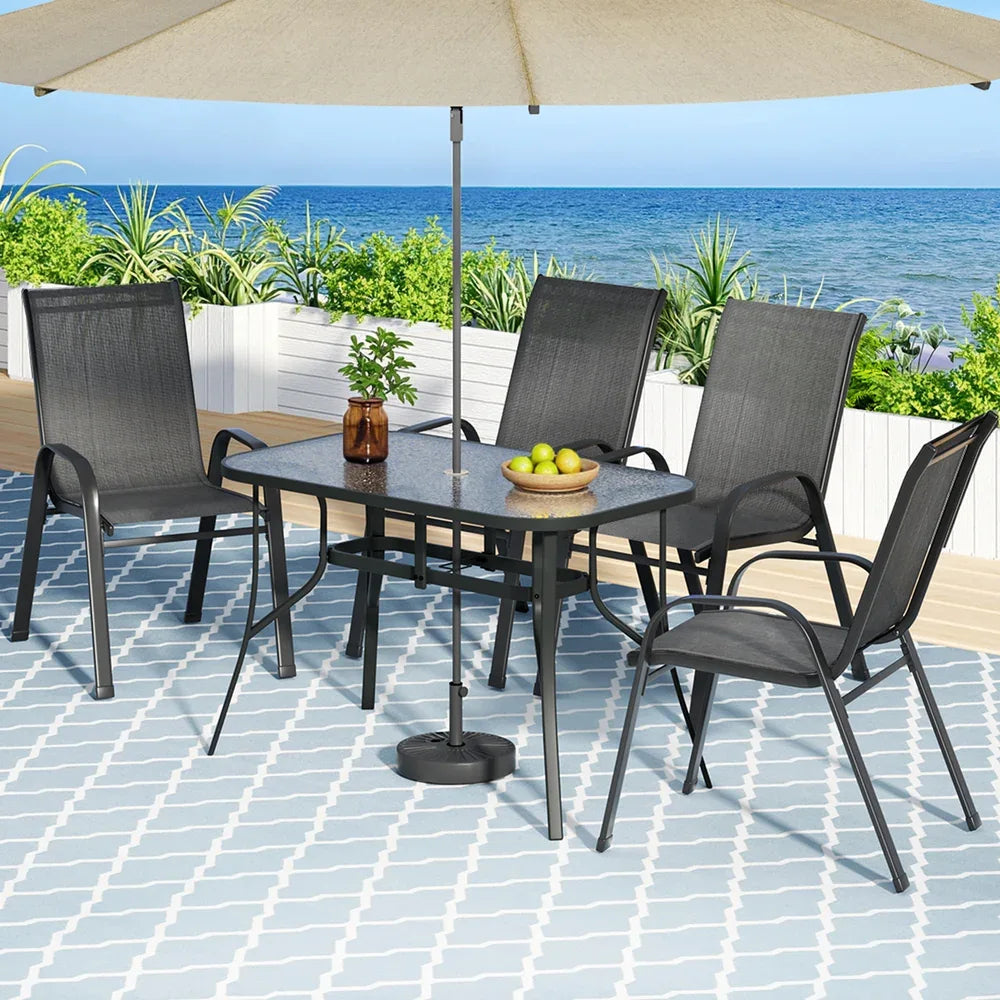 Gardeon 5PC Outdoor Dining Set Table and Chairs Patio Furniture Bistro Set Garden Black - Mekamart Australia