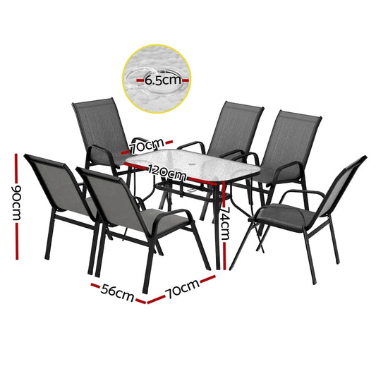 Gardeon 7PC Outdoor Dining Set Table and Chairs Patio Furniture Garden Bistro Set Grey - Mekamart Australia