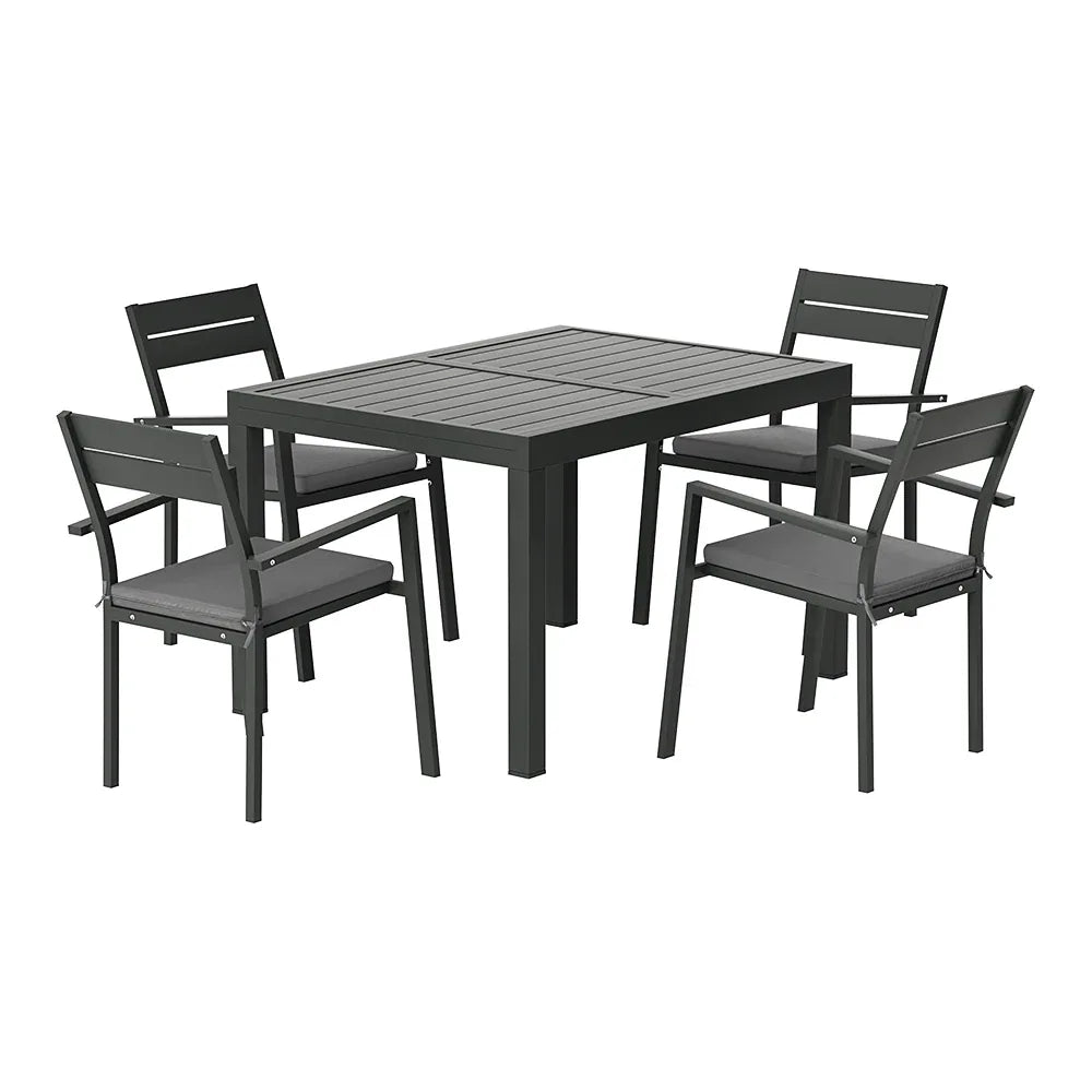 Gardeon Outdoor Dining Set 5 Piece Aluminum Extendable Table Setting Black - Mekamart Australia