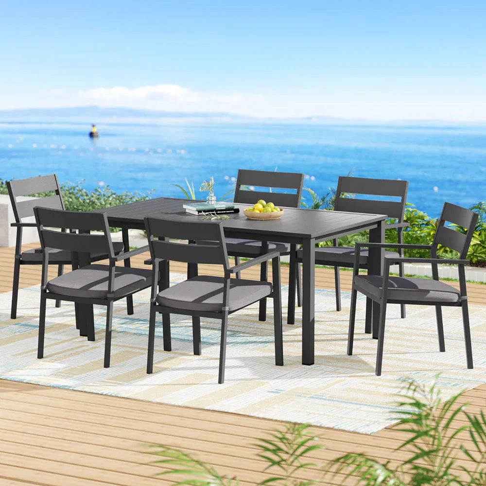 Gardeon Outdoor Dining Set 7 Piece Aluminum Table Chairs Setting Black - Mekamart Australia