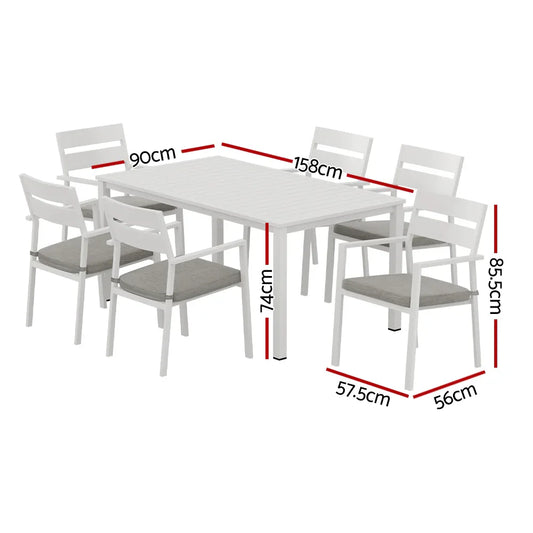 Gardeon Outdoor Dining Set 7 Piece Aluminum Table Chairs Setting White - Mekamart Australia