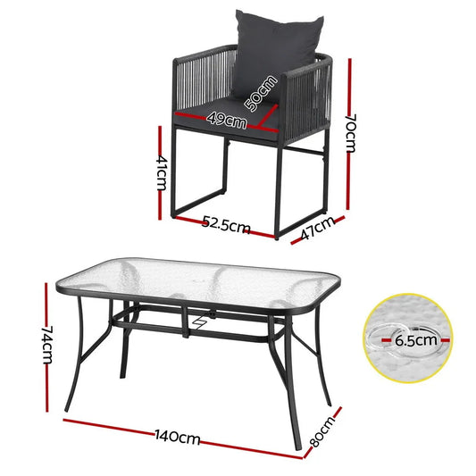Gardeon 5PC Outdoor Dining Set Table and Chairs Patio Furniture Garden Bistro Set Black - Mekamart Australia