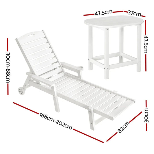 Gardeon Sun Lounge Lounger Beach Chair HDPE Patio Outdoor Furniture with Wheels White - Mekamart Australia