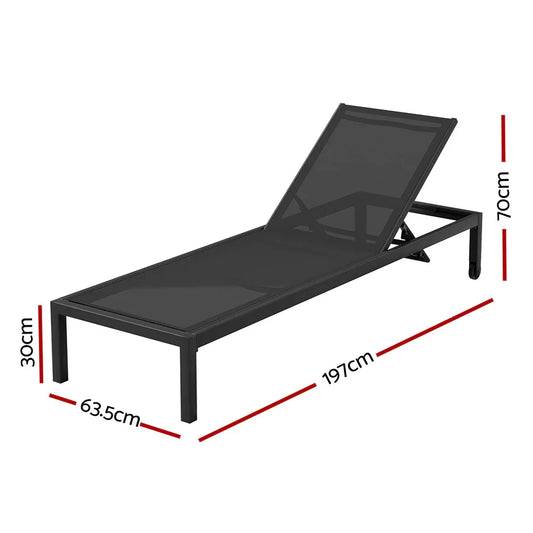 Gardeon Sun Lounge Outdoor Lounger Aluminium Folding Beach Chair Wheels Black - Mekamart Australia
