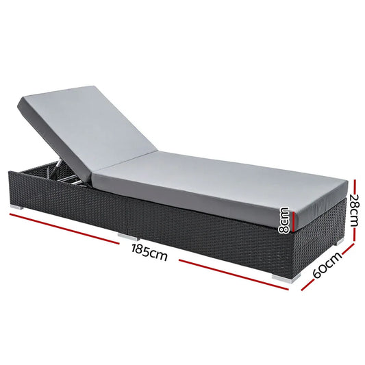 Gardeon Sun Lounge Wicker Lounger Outdoor Furniture Day Bed Adjustable Rattan Garden Cover - Mekamart Australia