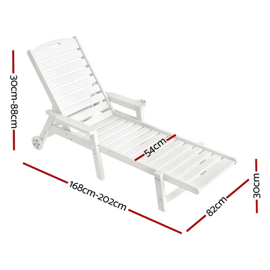 Gardeon Sun Lounge Lounger Beach Chair HDPE Patio Outdoor Furniture with Wheels White - Mekamart Australia