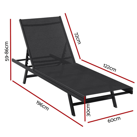 Gardeon Sun Lounge Outdoor Lounger Steel Beach Chair Patio Furniture Black - Mekamart Australia
