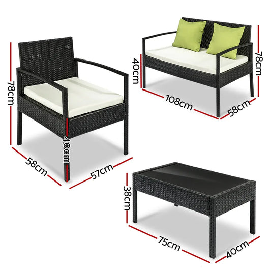 Gardeon Outdoor Sofa Set Wicker Lounge Setting Table and Chairs Patio Furniture - Mekamart Australia