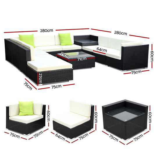 Gardeon 11PC Sofa Set with Storage Cover Outdoor Furniture Wicker - Mekamart Australia